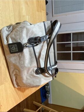 Beige and Black Patterned Tote Bag with Double Straps